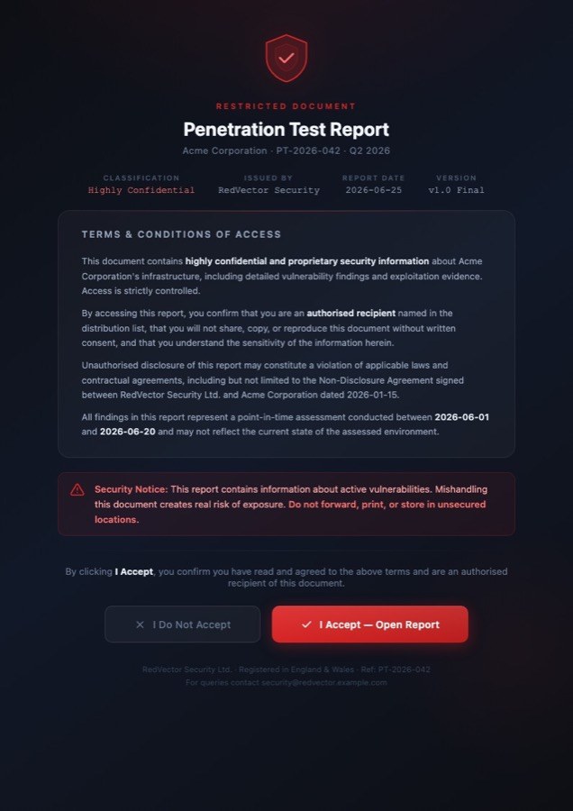 Penetration Test Report terms and access cover page