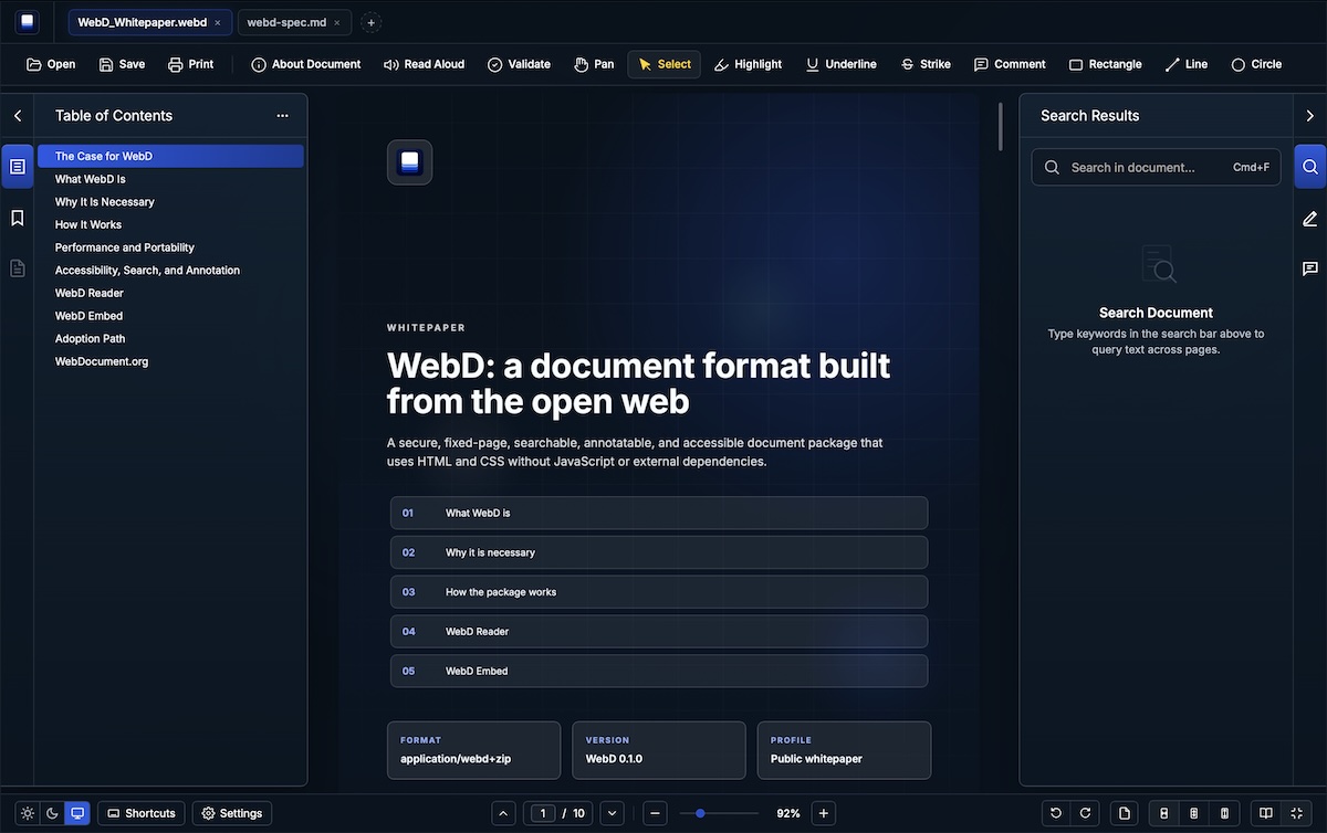 WebD Reader desktop application
